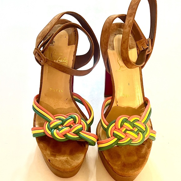 Christian Louboutin Rainbow Knot Suede Platform Sandals - Picture 9 of 9